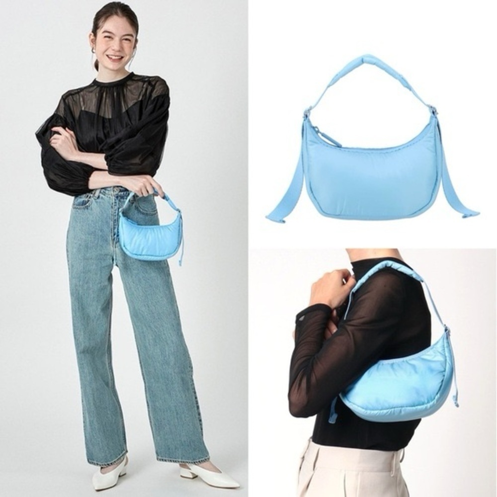 LeSportsac Womens Baltic Sea Baby Blue Sheen Mini Crescent Shoulder Bag NWOT